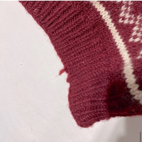 Namaste Woolens Hand Crafted In Nepal Red White Jacquard Knit Sweater L - Picture 8 of 12